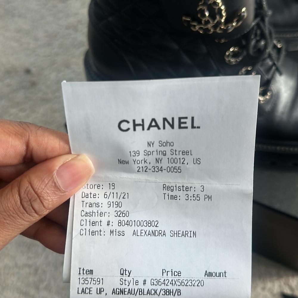 These are authentic Chanel Goatskin Calfskin Quilted Lace Up Combat boots. - Picture 5 of 5